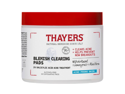 Thayers Blemish Clearing Pads, 2% Salicylic Acid, Witch Hazel + Lemongrass + Aloe Vera, 60 Count