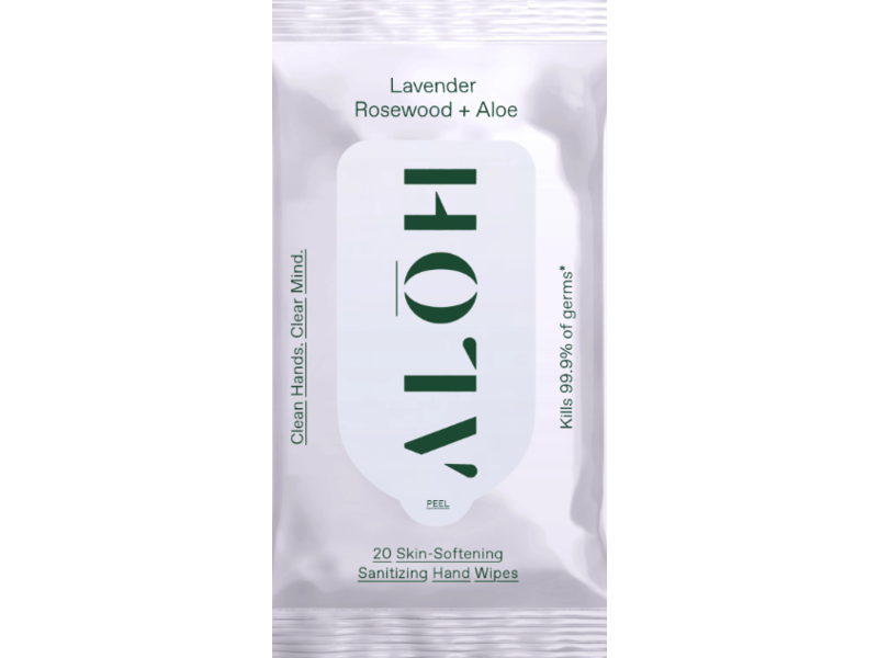 Aloh Skin-Softening Sanitizing Hand Wipes, Lavender Rosewood + Aloe, 20 Count, Pack Of 3