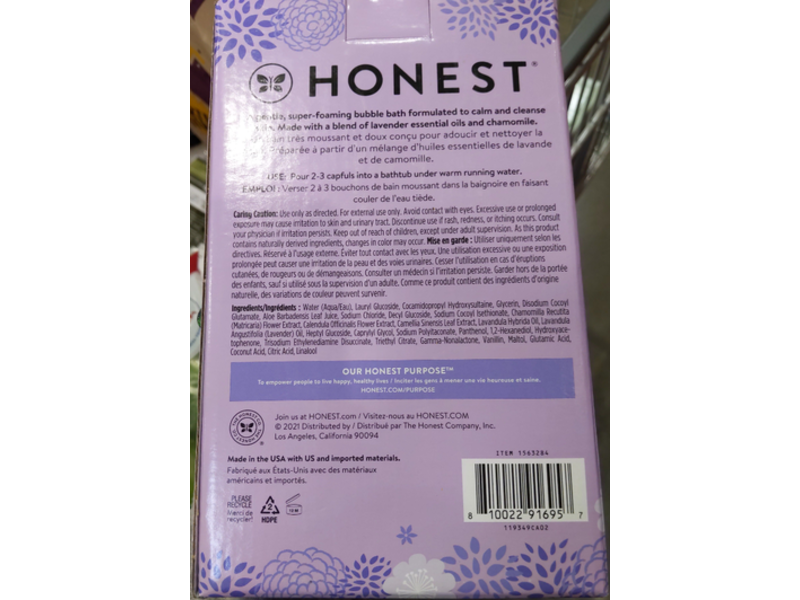 Honest Bubble Bath, Truly Calming Lavender, 17 fl oz/502 mL, Pack Of 2