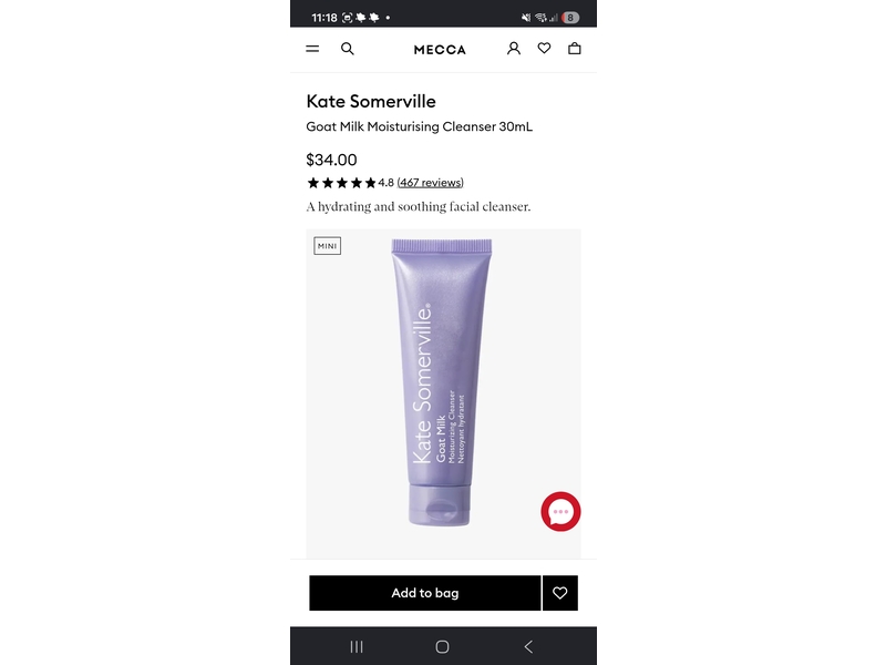 Kate Somerville Moisturizing Cleanser, Goat Milk, 30 mL