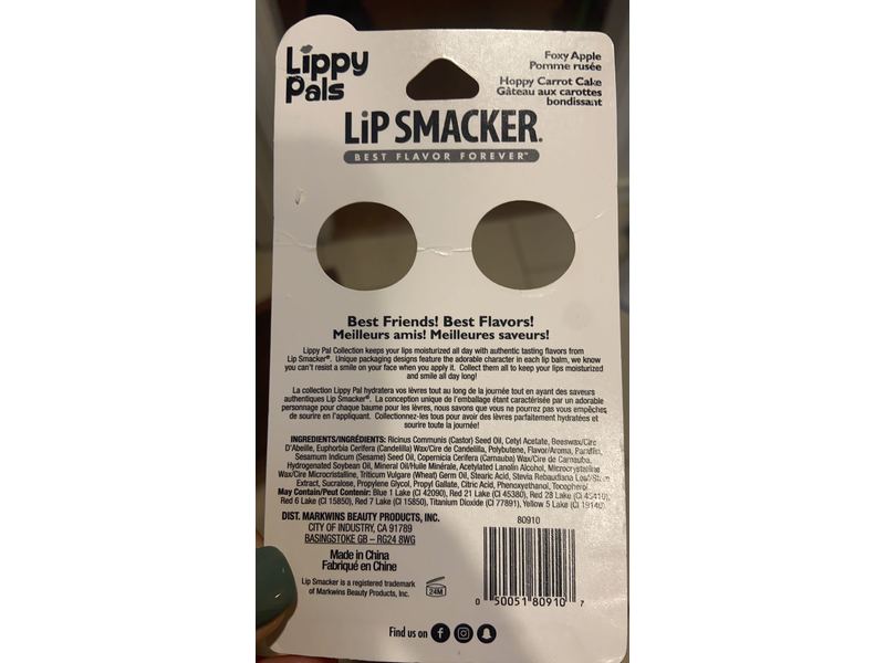 Lip Smacker Lippy Pals Lip Gloss, Foxy Apple + Happy Carrot Cake, 0.28 oz / 8 g, Pack Of 2