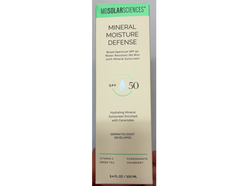 MD Solar Sciences Mineral Moisture Defense Hydrating Mineral Sunscreen, Ceramides, SPF 50, 3.4 fl oz/100 mL