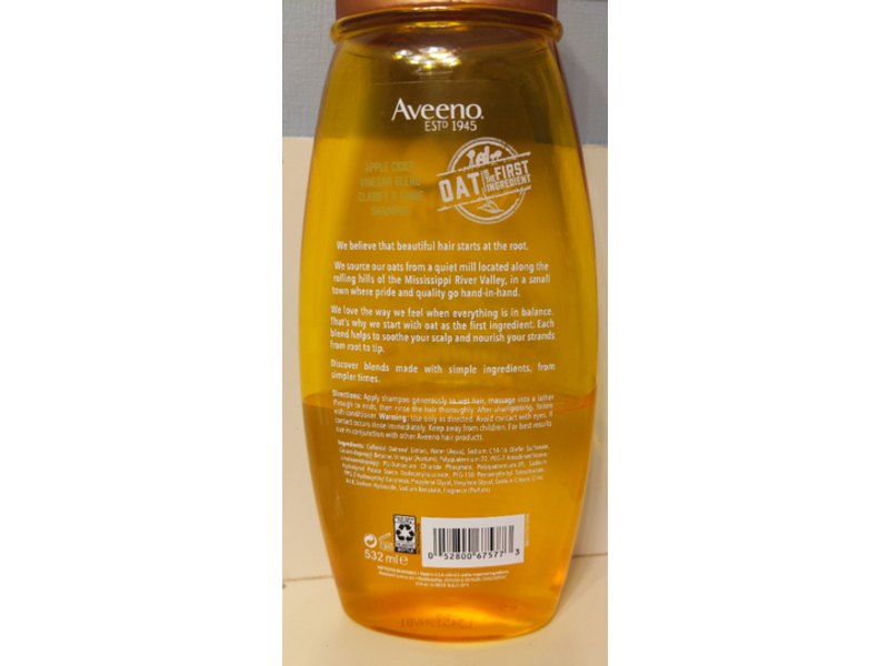 Aveeno Apple Cider Vinegar Blend Shampoo, Clarify & Shine, 18 fl oz/532 mL
