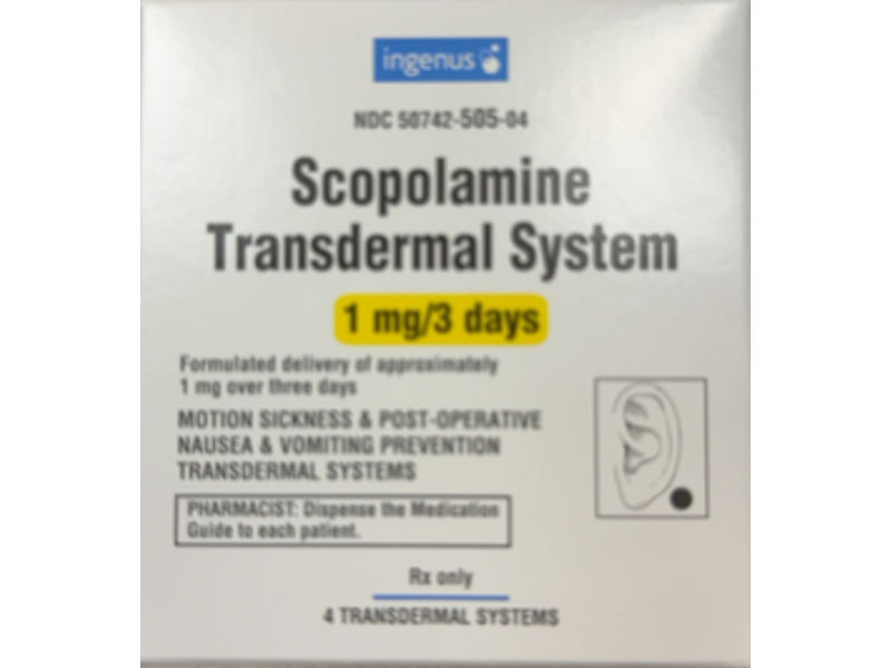 Scopolamine Transdermal System, 1 mg / 3 days, 4 Count, Ingenus (Rx)