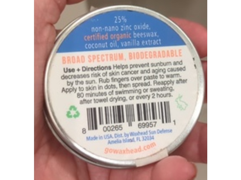 Waxhead Sunscreen Paste, SPF 30, White, 2 oz