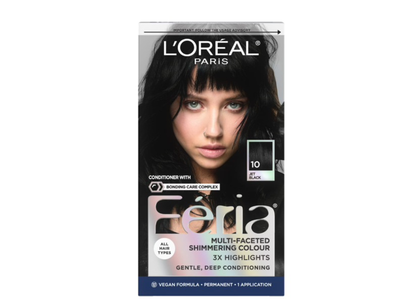 L'Oreal Paris Feria Multi-Faceted Shimmering Permanent Color Kit, 10 Jet Black, Pack Of 2