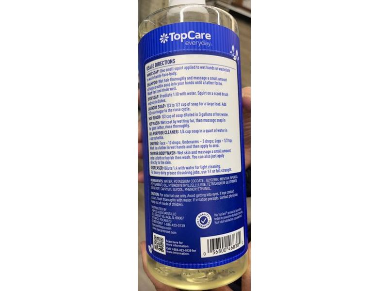 Top Care Castile Soap, Multi-Use Cleaning, Peppermint, 32 fl oz/946 mL