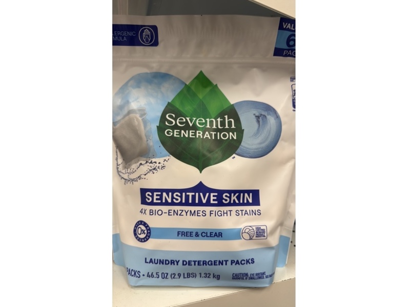 Seventh Generation Laudry Detergent Packs, Free & Clear, 66 Packs, 46.5 oz/1.32 kg