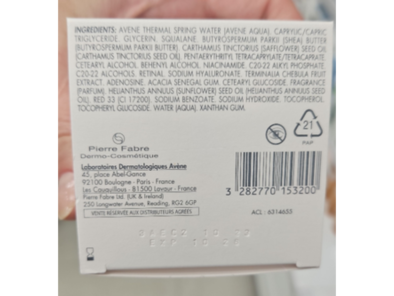 Avene Multi - Intensive Night Cream, Hyaluron Activ B3, 1.3 fl oz/40 mL