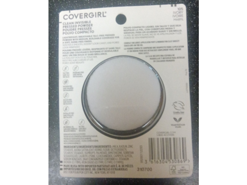 Cover Girl Clean Invisible Pressed Powder, 105 Ivory, 0.38 oz/11 g