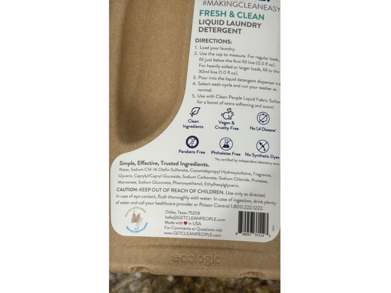 Clean People. Liquid Laundry Detergent, Fresh & Clean, 100 Loads, 50 fl oz/1.48 L.