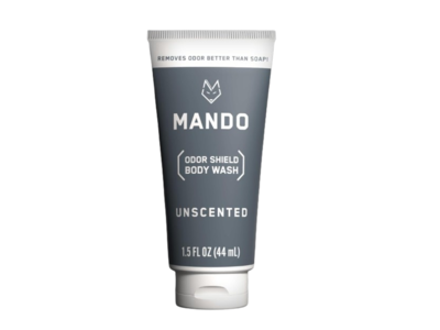 Mando Odor Shield Body Wash, Unscented, 1.5 fl oz/44 mL