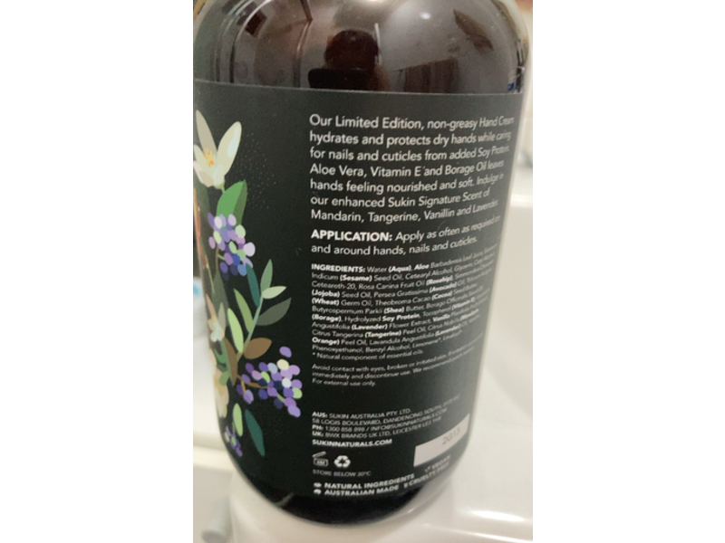 Sukin Hand Cream, Aloe Vera, Vitamin E & Borage Oil, 16.9 fl oz/500 mL