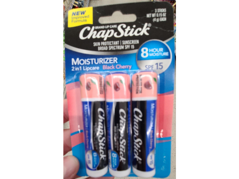 Chapstick Moisturizer, Black Cherry Flavor, SPF 15, 0.15 oz/4 g, Pack Of 3