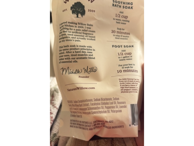 Nature's Willow Soothing Bath Soak, Willow Balm, 22 oz/624 g