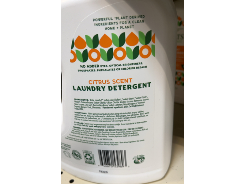 Sprouts Laundry Detergent, Citrus Scent, 66 Loads, 100 fl oz/2.95 L