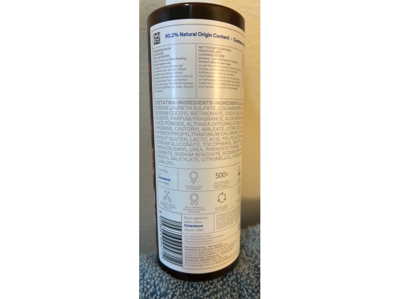 Korres Renewing Body Cleanser, Sea Lavender, 8.45 fl oz/250 mL