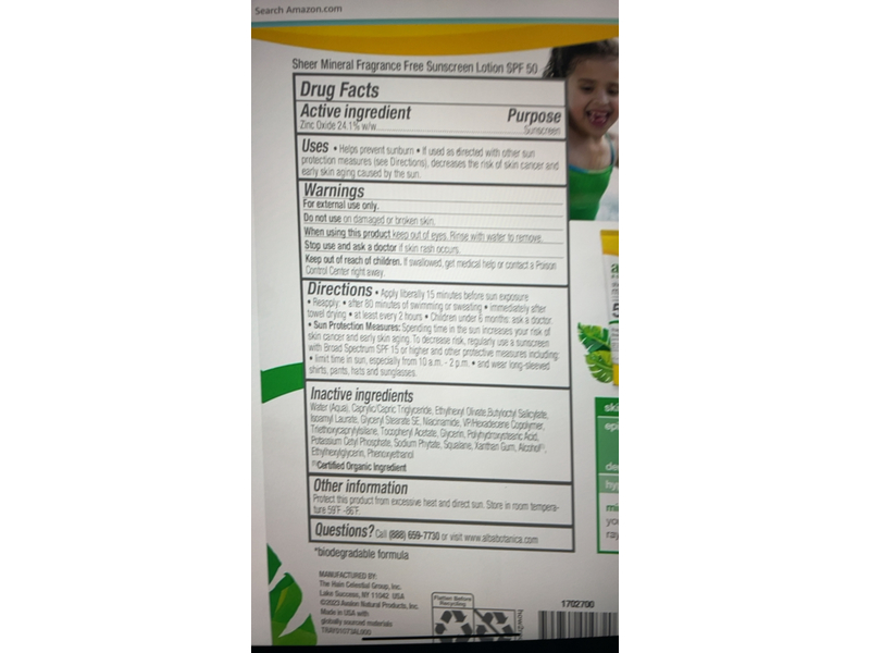 Alba Botanica Sheer Mineral Sunscreen Lotion, SPF 50, 4 fl oz/113 g, Pack Of 2