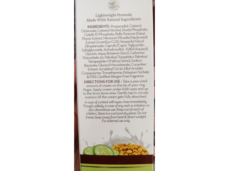 Mamaearth Bye Bye Dark Circles Eye Cream, Cucumber & Peptides, 20 g