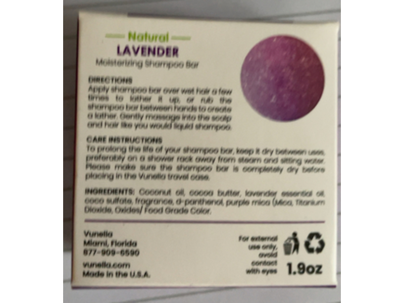 Vunella Moisturizing Shampoo Bar, Lavender, 1.9 oz