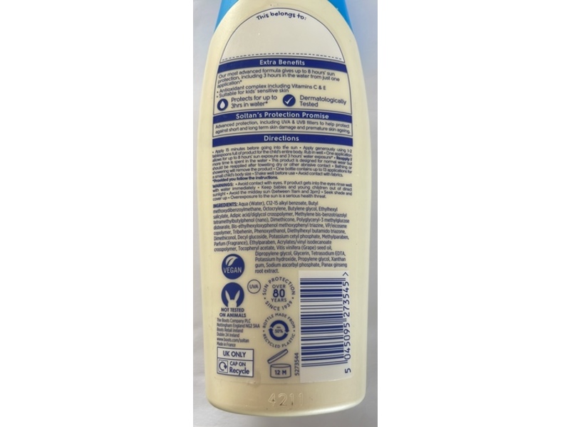 Boots Soltan Kids Once 8hr Protect & Play Suncare Lotion, SPF50+, 200 mL