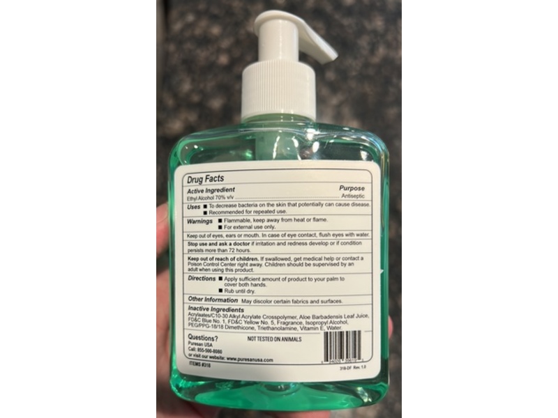 Puresan Instant Hand Sanitizer, Refreshing Gel, 8 fl oz/236.59 mL