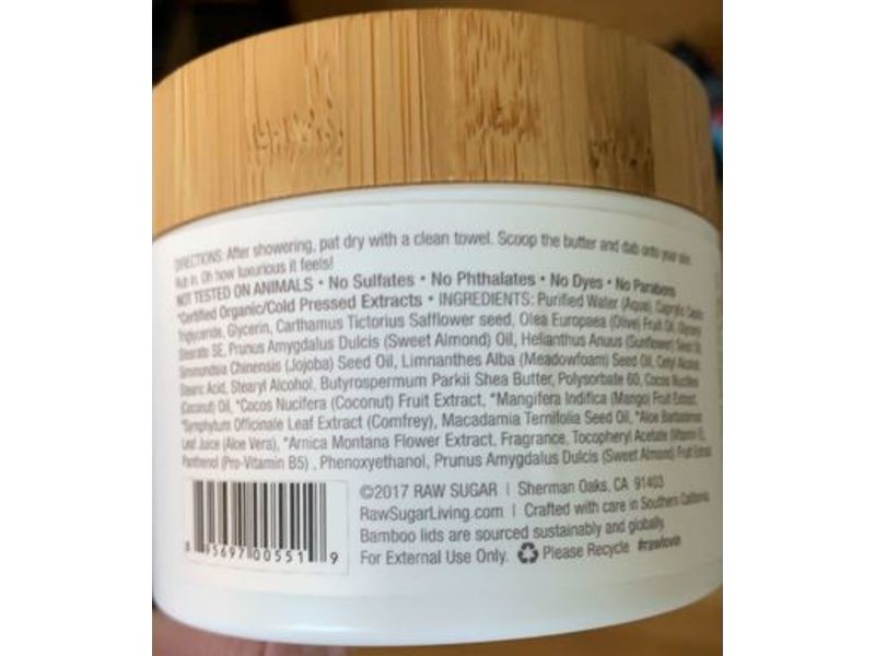 Raw Sugar Body Butter, Raw Coconut + Mango, 7 fl oz/198 mL