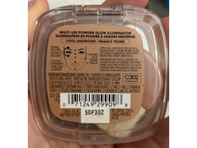 L'Oreal Paris True Match Lumi Powder Glow Illuminator Blush & Highlight, C302 Ice, 0.31 oz/9 g