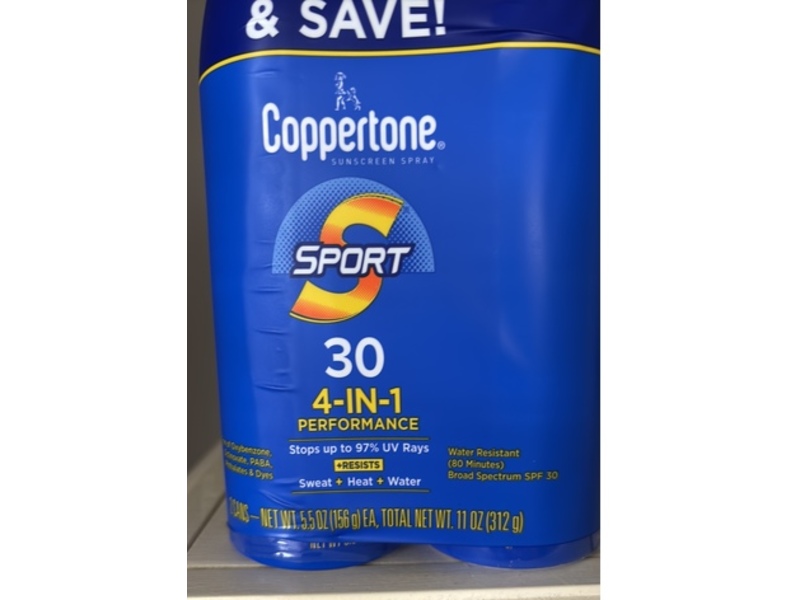Coppertone Sport Sunscreen Spray, SPF 30, 5.5 oz/156 g, Pack Of 2