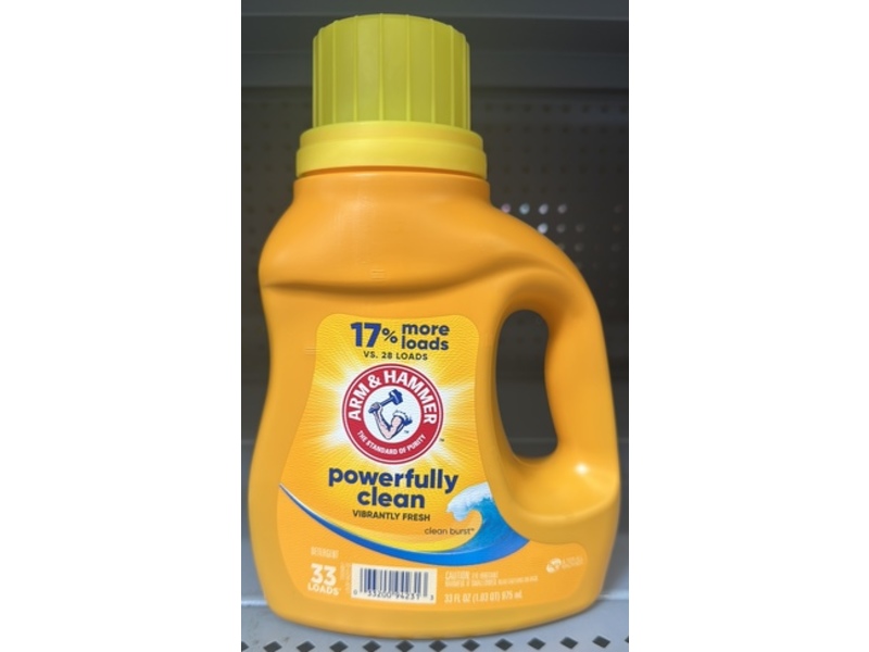 Arm & Hammer Powerfully Clean Liquid Detergent, Vibrantly Fresh, 33 Loads, 33 fl oz/975 mL