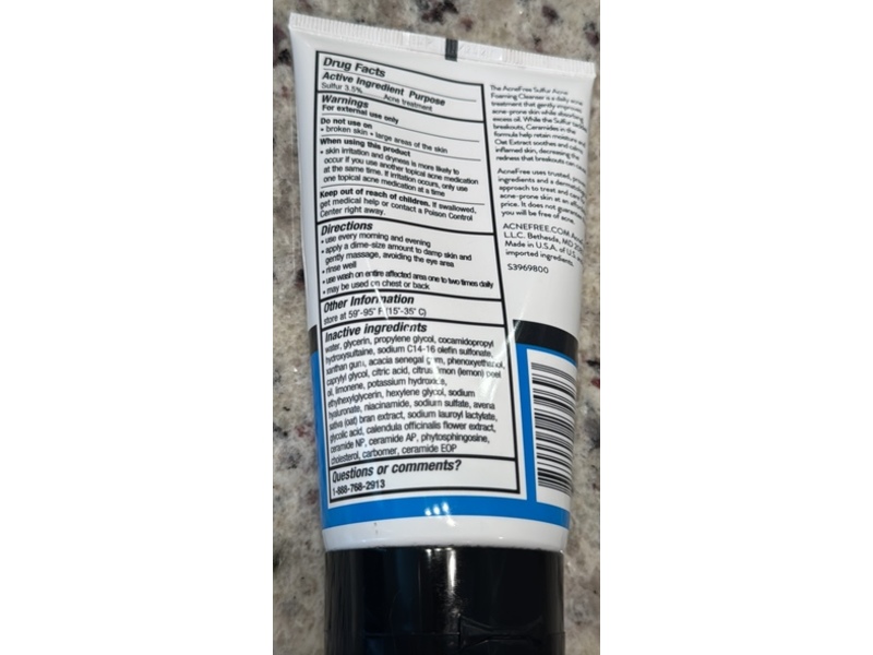 Acne Free Sulfur Acne Foaming Cleanser, Lemon Oil, 5 fl oz/150 mL