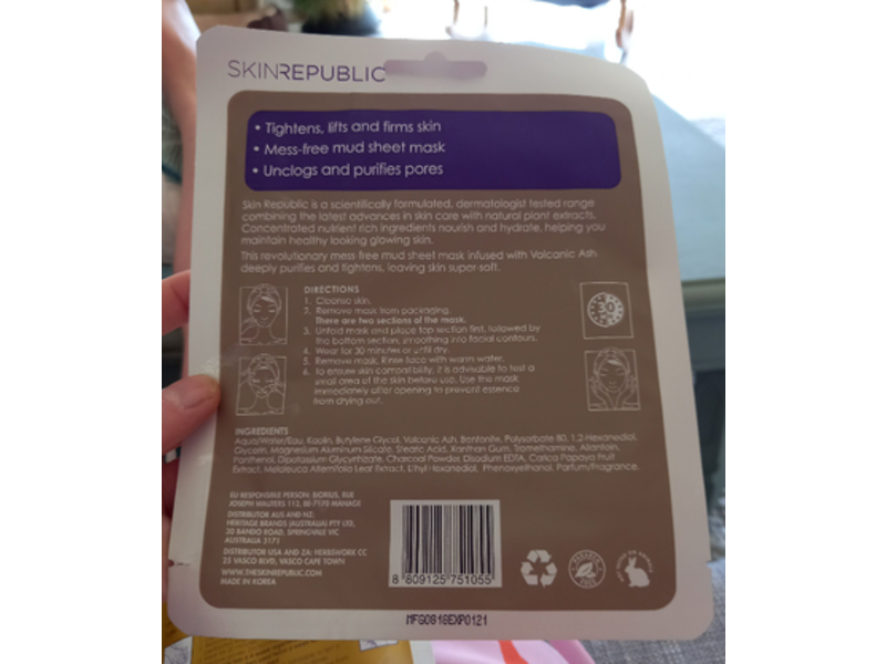 Skin Republic Volcanic Ash Mud Sheet Mask, 0.63 oz/18 g