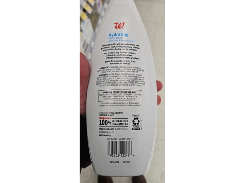 Walgreens Hydrating Body Wash, Aloe & Birch Extract, 22 fl oz/651 mL