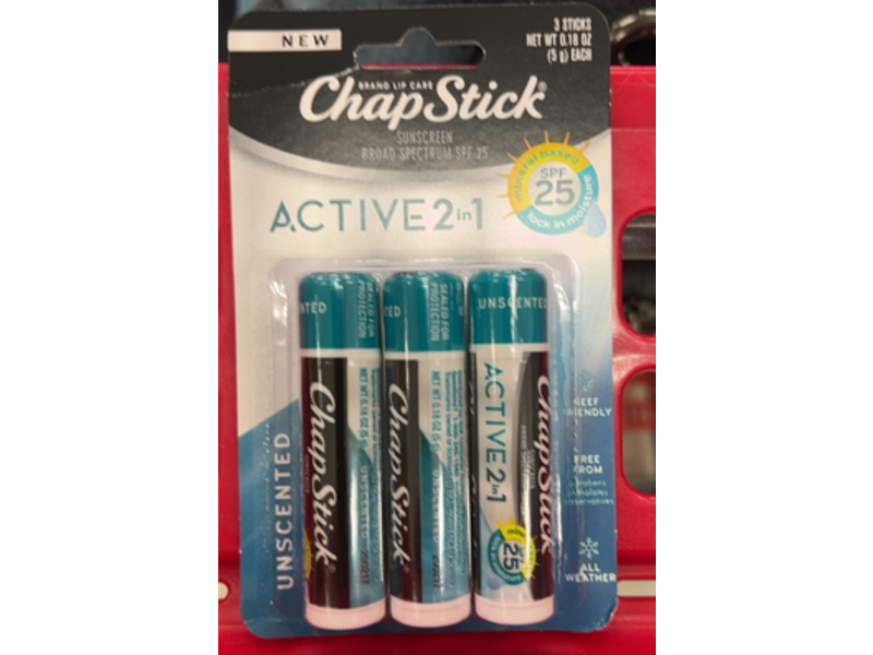 Chapstick Active 2-in-1 Lip Balms, SPF 25, 0.45 oz/5 g 3 Count