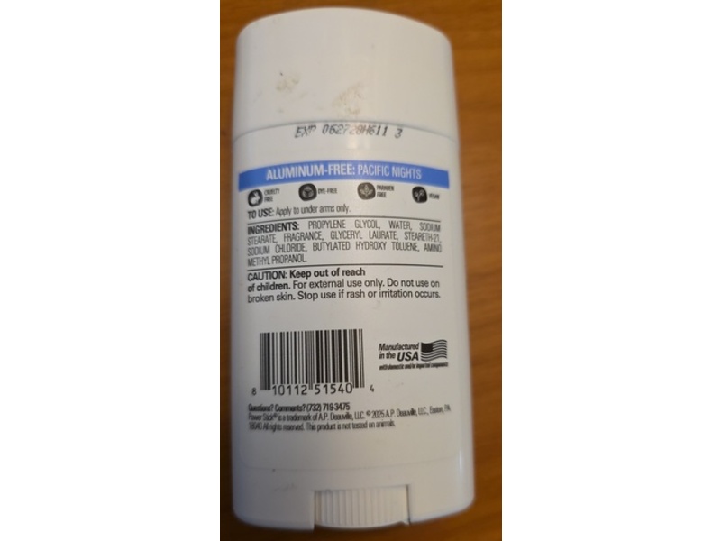 Power Stick Aluminum-Free Deodorant, Pacific Nights, 2.25 oz/64 g