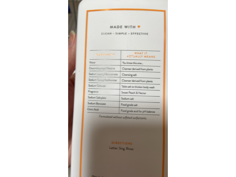 Native Body Wash, Sweet Peach & Nectar, 18 fl oz/532 mL