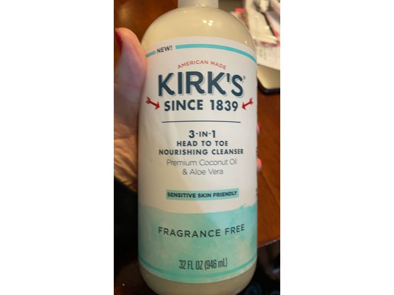 Kirk's 3-In-1 Head To Toe Nourishing Cleanser, Fragrance Free, 32 fl oz/946 mL