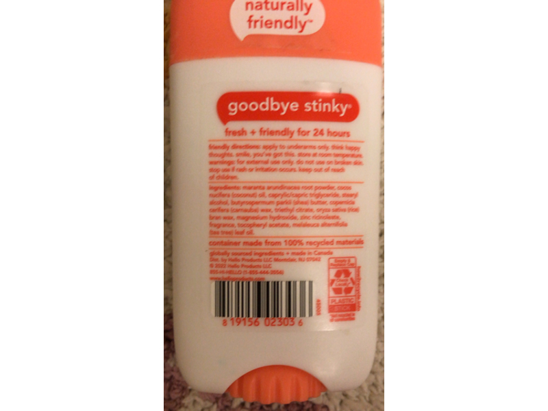 Hello Deodorant, Peach Sparkle, 2.6 oz/73 g