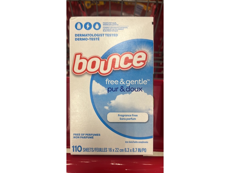 Bounce Dryer Sheets, Free & Gentle, 110 Count