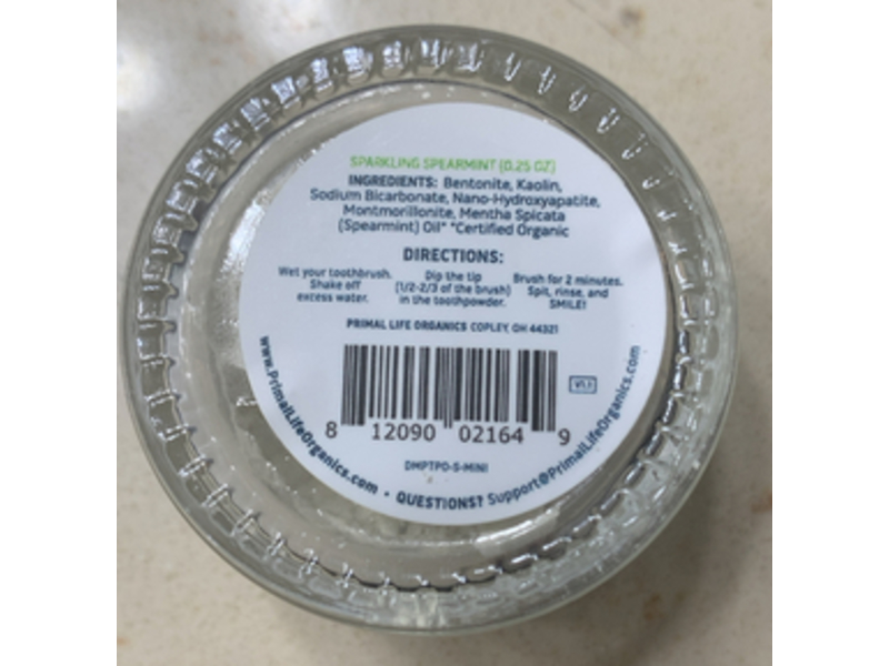 Primal Life Premium Dirty Mouth Powdered Mineral Toothpaste, Sparkling Spearmint, 0.25 oz/7 g,