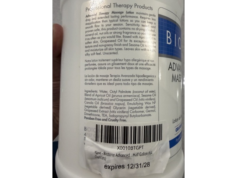 Biotone Advanced Therapy Massage Lotion, Grapeseed, Apricot & Sesame, 64 fl oz/1888 mL