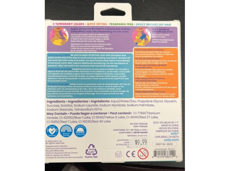Ooly Hair Doodlers Hair Crayons, 0.43 oz/12.2 g, 6 Count