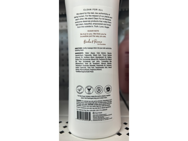 Raw Sugar Moisture Loving Lotion, Santal + Caffeine, 16 fl oz/473 mL