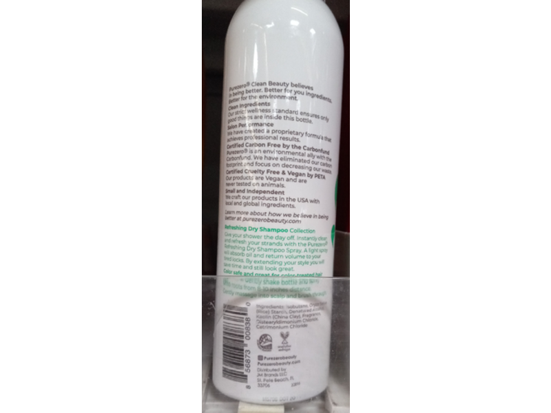 Purezero Refreshing Dry Shampoo, Fresh, 5 oz/141 g, Pack Of 2