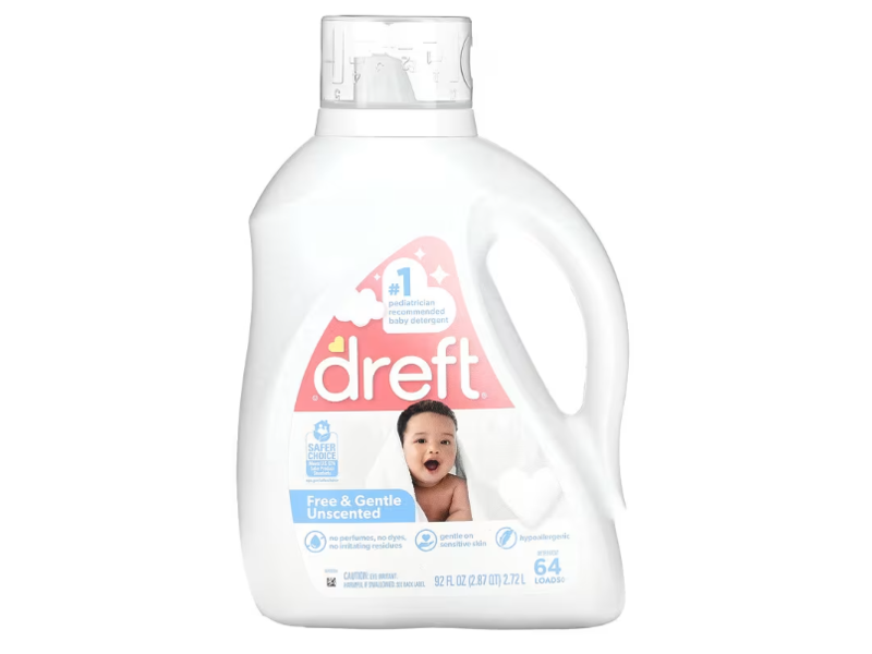Dreft Baby Detergent, 64 Loads, Free & Gentle, 92 fl oz/2.72 L
