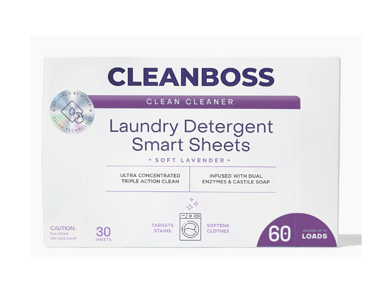 CleanBoss Laundry Detergent Smart Sheets, Soft Lavender, 60 Loads, 30 Sheets