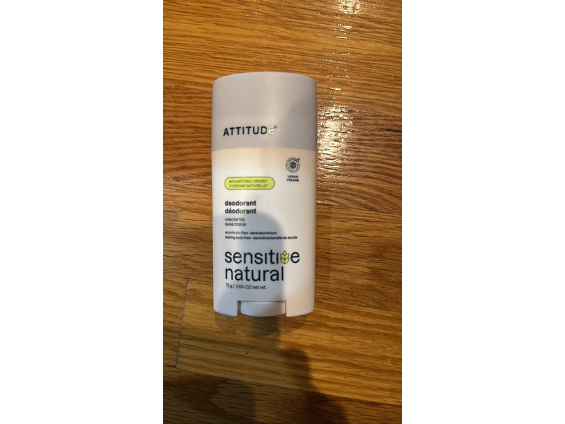 Attitude Sensitive Natural Deodorant, Unscented, 2.64 oz/75 g