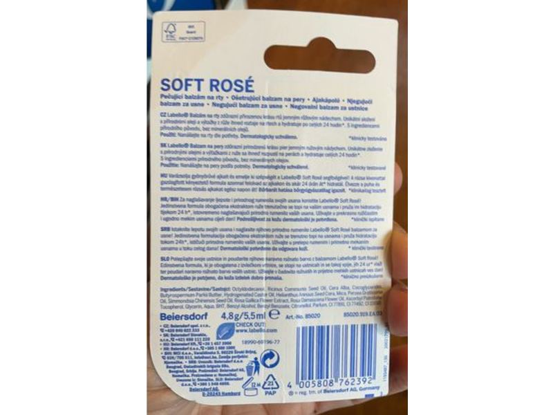 Labello 24 H Melt-In Moisture Lip Balm, Soft Rose, 5.5 ml