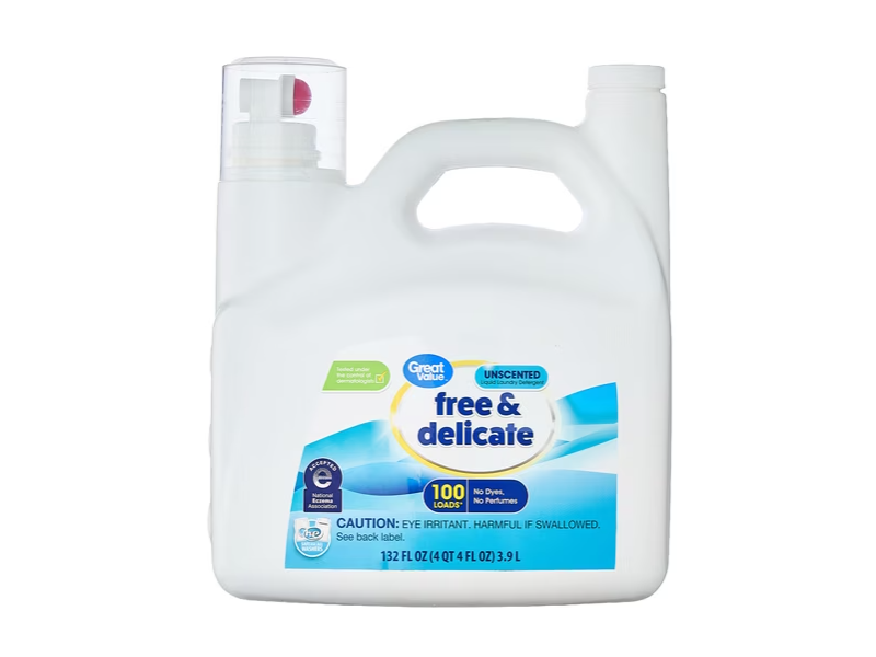 Great Value Free & Delicate Laundry Detergent, Unscented, 100 Loads, 132 fl oz/3.9 L
