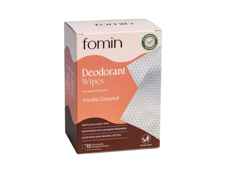 Fomin Deodorant Wipes, Vanilla Coconut, 5.64 oz/160 g, 15 Count